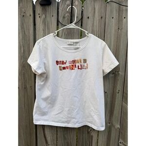 Y2K Retro Graphic White Stag T-Shirt Womens‎ L White Livin Right Lovin Life